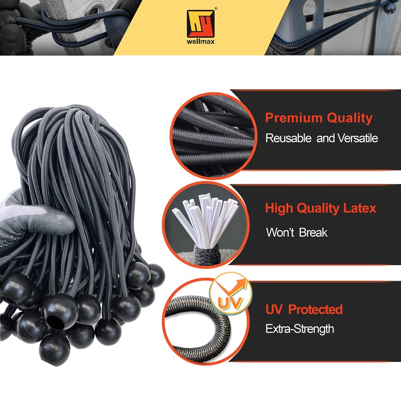 Wellmax 100-Pack 6 Inch Ball Bungee Cords by Wellmax - Heavy Duty, Versatile, and Built to Last - Ideal for Camping, Tarp Tie-Downs, Canopies, Hoses, Cords, and Wires - 5mm Thickness - Black Color - Image 4
